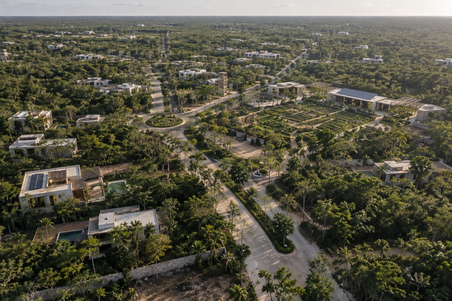 Low-density master-planned community integrated with tropical vegetation and productive landscape